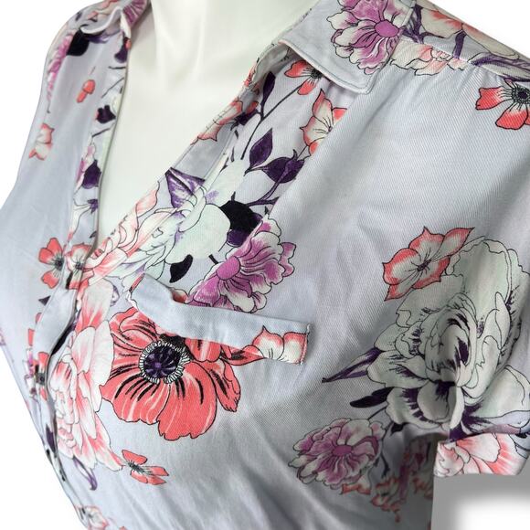 Candies Womens Crop Top Collared Button Down Tie Front Short Sleeve Floral Large - Picture 7 of 11